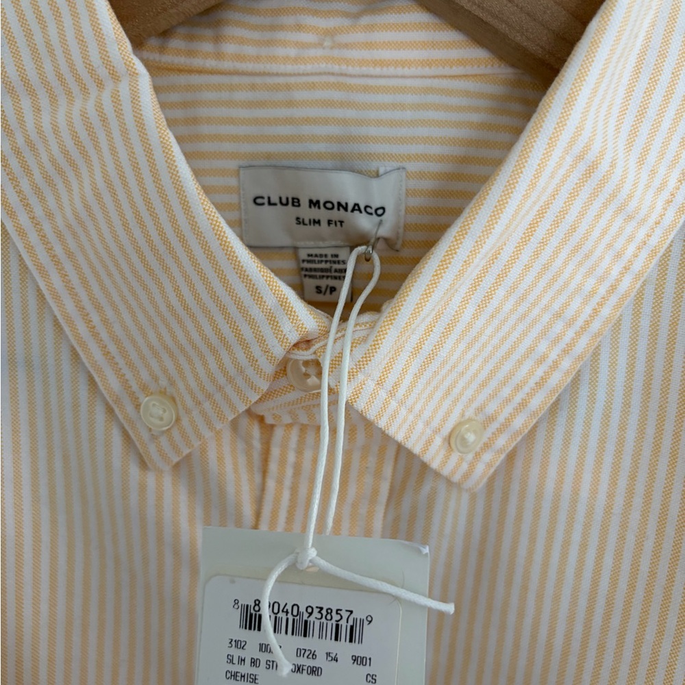 Club Monaco Men's Orange/Beige Striped Button Down Oxford Shirt - Picture 2 of 4